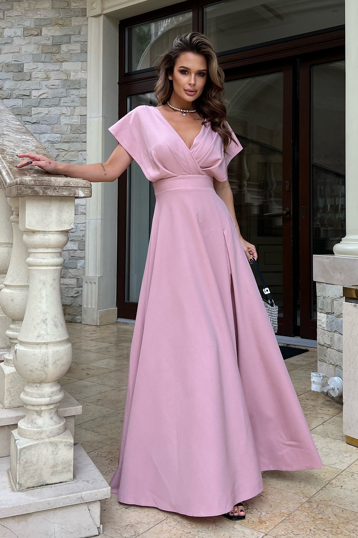 ELA GLITTER DRESS WITH COVERED SHOULDERS